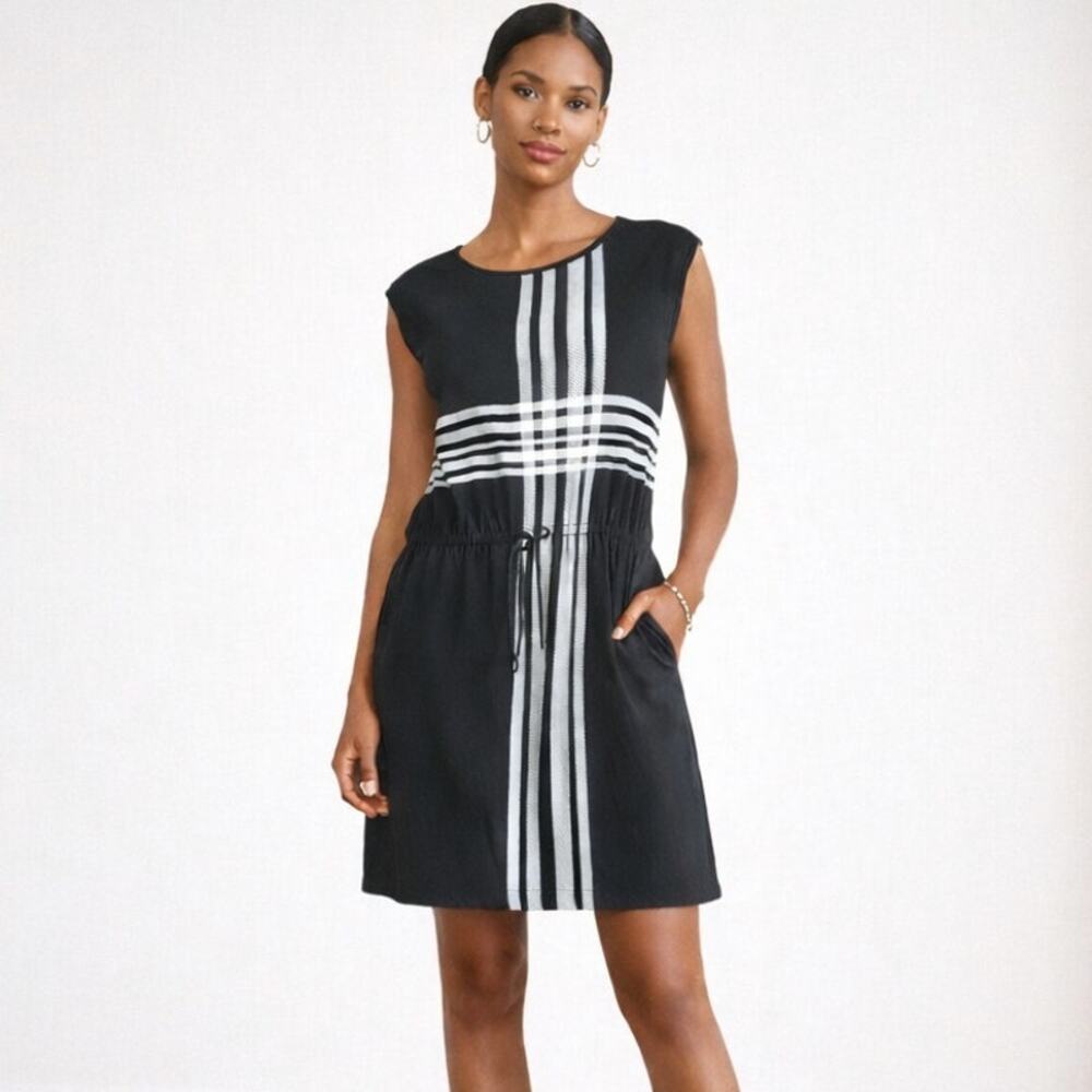 Dries Van Noten Striped Cinch Waist Tunic Dress Black White L - Picture 2 of 8